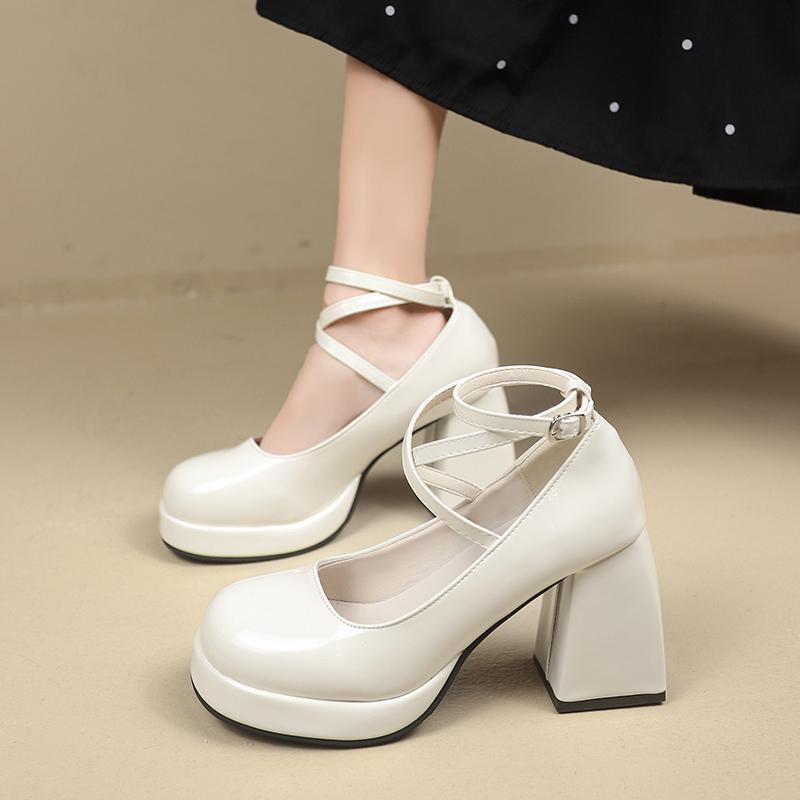 Women's Black Footwear on Heeled Shoes Woman New Elegant Vintage Lolita Mary Jane Shoes Black Round Toe High Heels Party Shoes