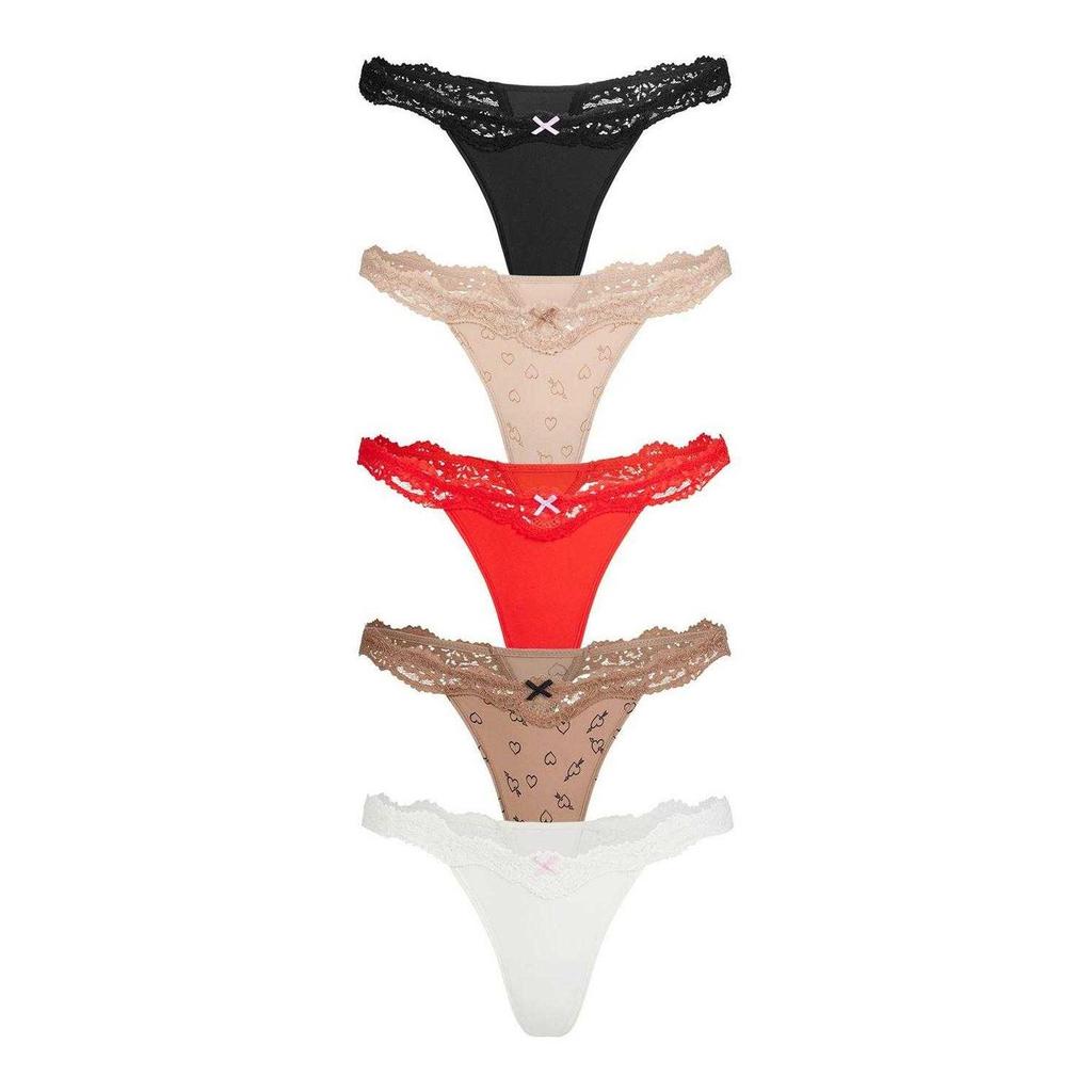 Skims Womens/Ladies Hearts Lace String Thong (Pack of 5)