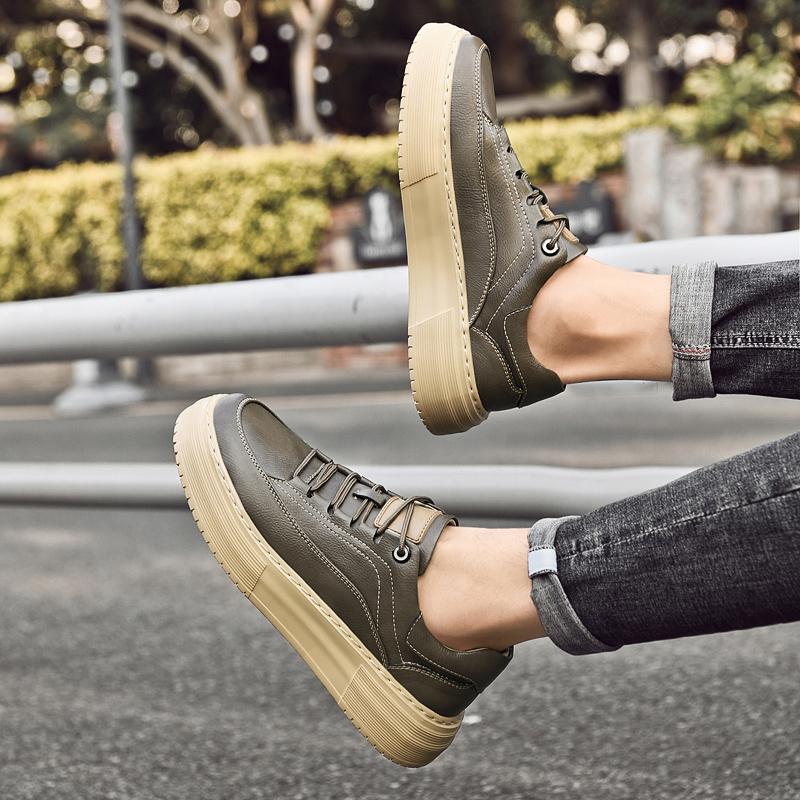 Fashion Thick Soled Men's Board Shoes Quality Genuine Leather Style Leisure Outdoor Travel Hiking Daily Adult Youth Shoes Black 38-45