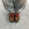 Retro women's leather single shoes thick-soled heightening lace-up small leather shoes