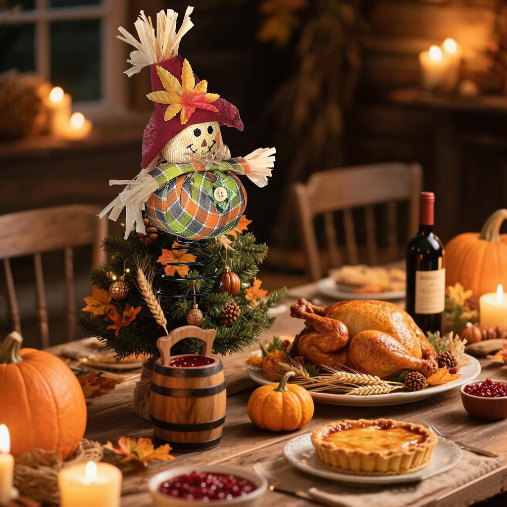 Thanksgiving Miniature Tree Decorations, Scarecrow, Fall Christmas Tree Decorations, Home Party Supplies Decorations