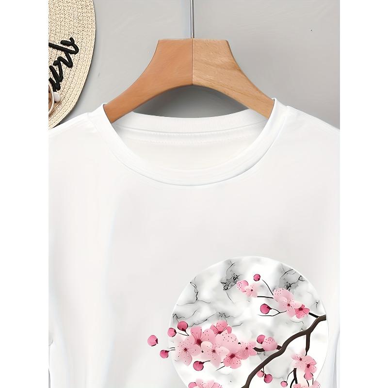 Europäische Größen Damen Artistic Floral Print T-Shirt Urlaubsbekleidung, Abschlussoutfit, Frühling/Sommer Neuankunft