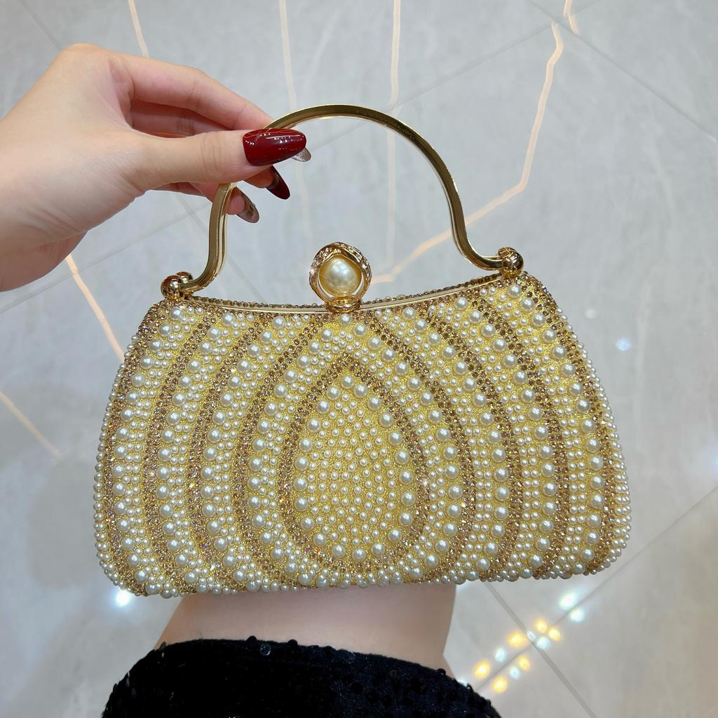 Fashion Evening Dress Bag with Pearl and Diamond Accents, Crossbody Bag for Ladies, High-end and Elegant Handbag
