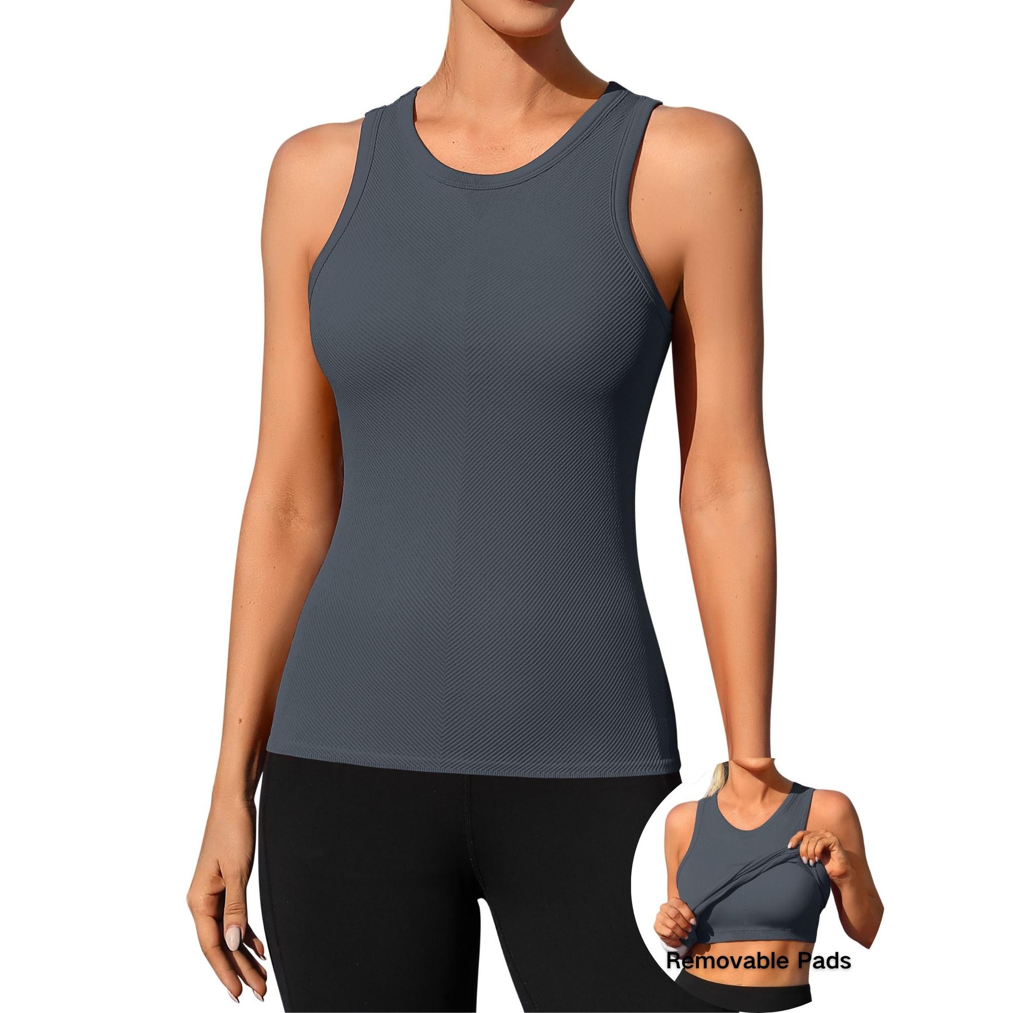 

Charmleaks Спортивні майки для жінок Безшовні Повної довжини Топи для тренажерного залу Атлетичний топ для йоги з вбудованим бюстгальтером XL сірий