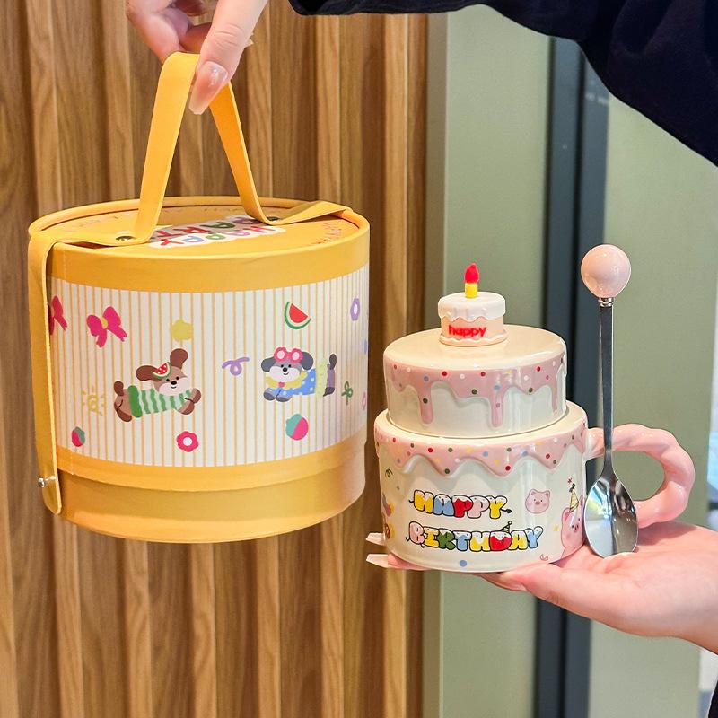 Girlfriend Birthday Gift Cute Cream Cake Cup Girls Ceramic Mug Ritual Souvenir Gift Box