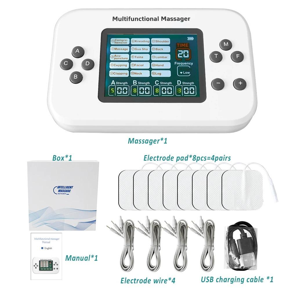 

Electric 30 Levels Physiotherapy Machine 4 Output TENS Multifunctional Massager EMS Vibration Nerve Stimulator Relax 8pcs Pads белый