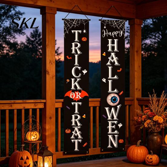 Decorative Party Accessory Halloween Porch Sign Banner, Pumpkin Ghost Awning Hanging Wall Indoor Decoration Door Decoration, Front Wreath Banner Yard