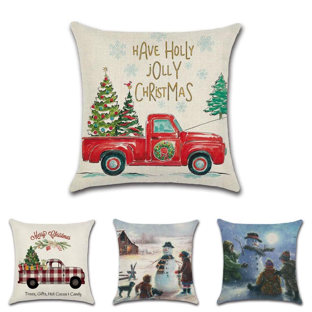 Festive Christmas Cushion Cover Featuring Charming Snowman And Santa Claus Design For Cozy Home Decor