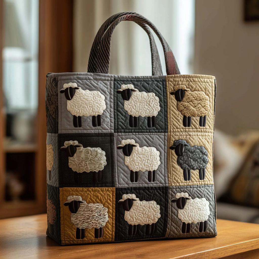 Borsa a Mano Stampata con Motivo di Agnello - Borsa a Spalla