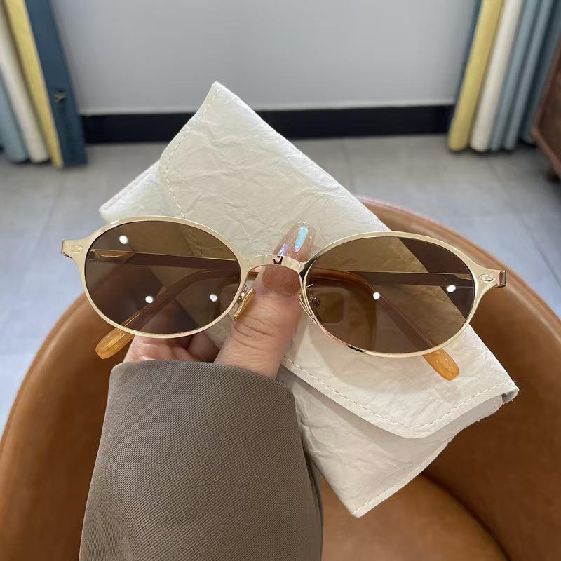 New UV400 Oval Sun Glasses for Women Men Summer Travel Rimless Round Fashion Shades Eyewear