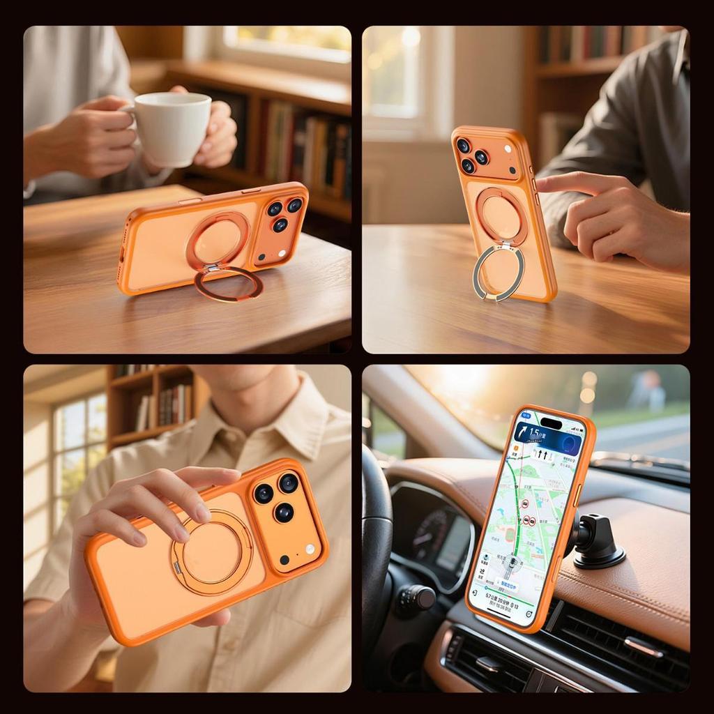 Compatible iPhone 17 Pro Skin-Feel Case with Magnetic Rotating Stand & Button Protection for Apple 16 Pro Max