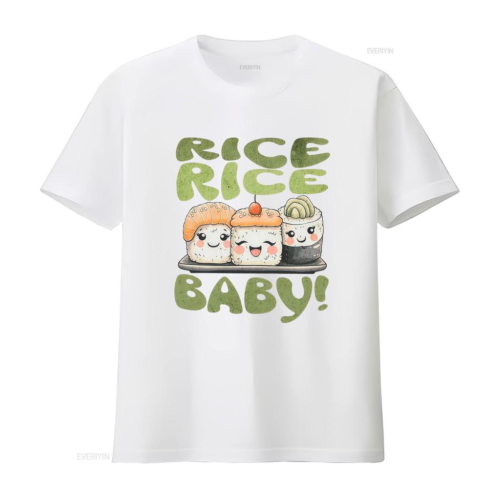 Funny Cute Cartoon Sushi Rice Baby Slogan Print Japanese Food Lover Casual T Shirt Vintage Washed Graphic Breathable Homme