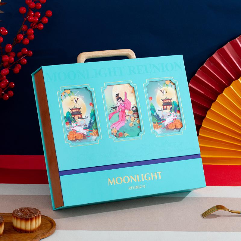 Bi-Fold Mooncake Gift Box: High-End Hollow Design with Flip-Top for Mid-Autumn Festival