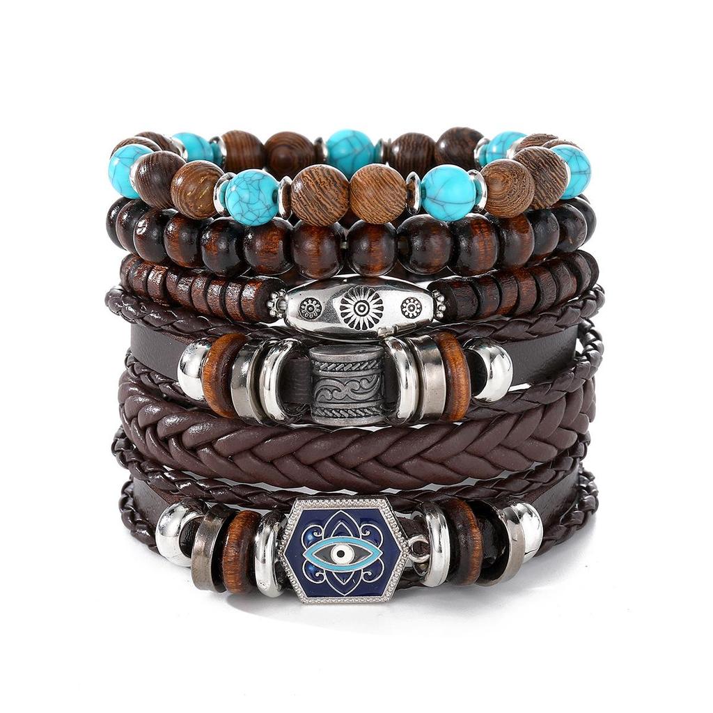 Boho Multi-Layer Kokosnussschale & Perlen Schmetterling Leder Armband Set für Männer