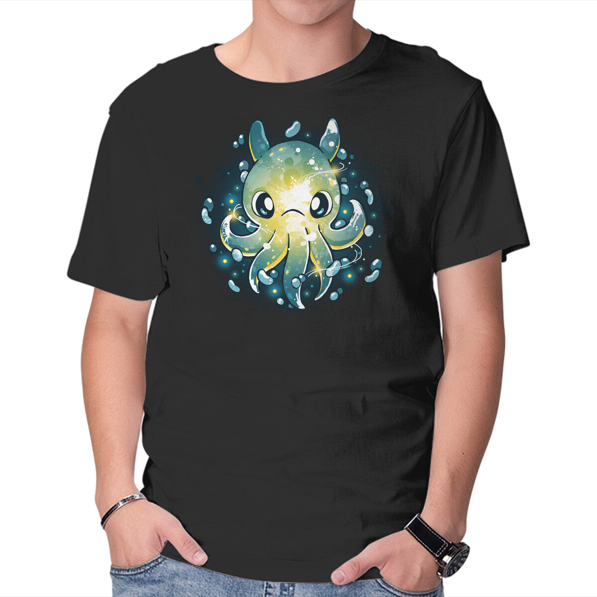 Unisex Crew Neck T-Shirt Octopus Light Graphic Short Sleeve Casual Tee XL