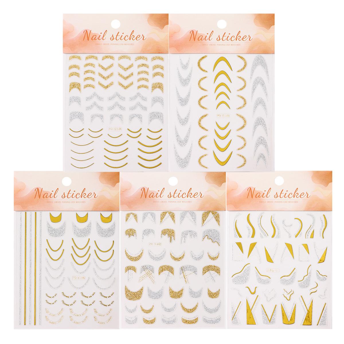 Блестящий бронзирующий французский маникюр наклейка золотисто-серебристая полосатая наклейка для ногтей набор из 5 листов