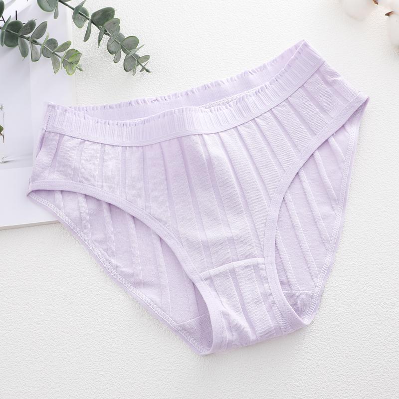 Women Seamless Cotton Crotch Panties Summer Dopamine Briefs Underwear Solid Color Breathable Elastic Sexy Stripe Lingerie Spring