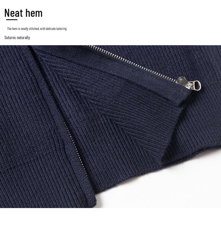 2025 Autumn/Winter Men's Stand-Up Collar Knitted Cardigan: Fashionable, Versatile Solid Color Sweater with Long Zipper.