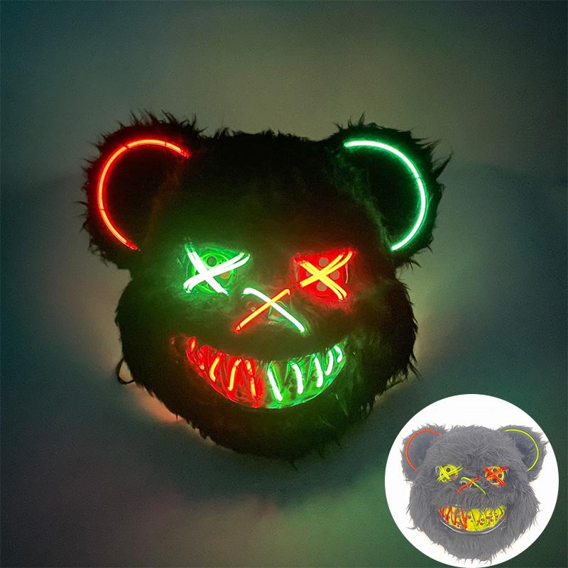 Halloween Leuchtende Horror-Tiermaske LED Leuchtende Blutige Bärenmaske Blinkende Neon Cosplay Gruselige Maskerade Party Maske Zubehör