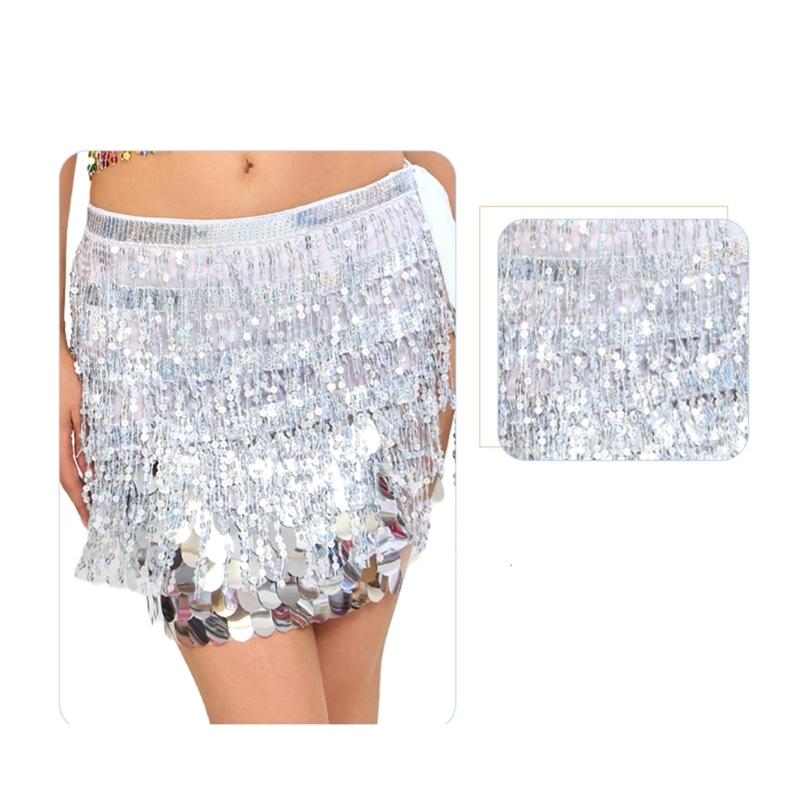 Belly Dance Hip Scarf Laces Up Sequins Skirt Sparkles Wrap Skirt Bellydance Costumes for Halloween Raves Party Clubwears