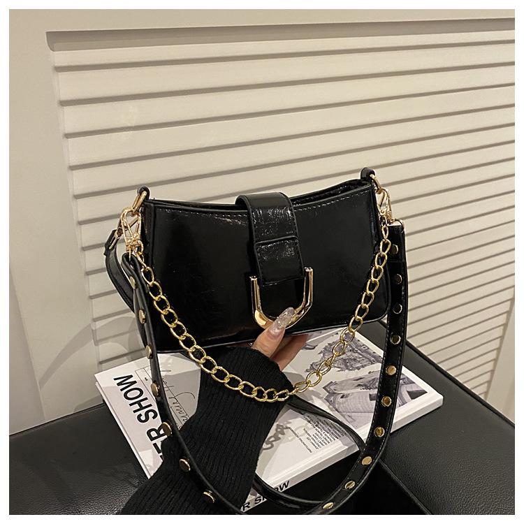 PU Chain Bag Small Square Bag Women's Bag European Solid Color Chain Bag Shoulder Armpit Bag Handbag