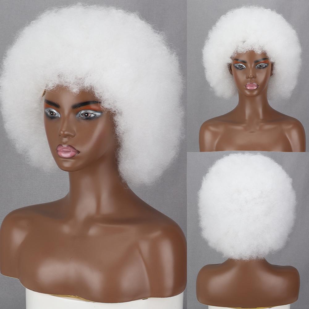 MISSQUEEN Syntetisk afro kinky krøllet fluffy parykk for kvinner Myke korthårsparykker med smell for festdans Cosplay parykker