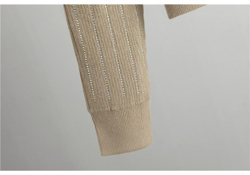Women's Rhinestone Knit Hooded Cardigan & Skirt Set - Autumn/Winter Fragrance Style