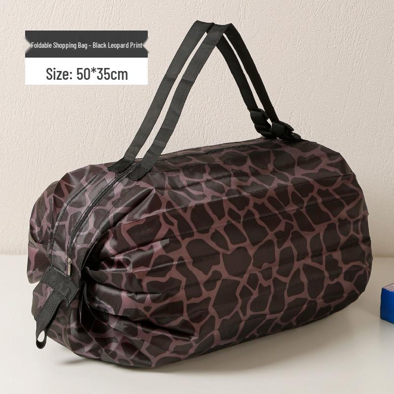 Large-Capacity Foldable Waterproof Shopping Bag with Zipper and Creative Print - Eco-Friendly Tote for Supermarket Storage