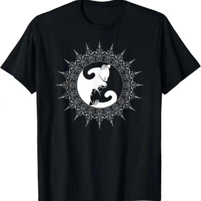 Cat Yin Yang Symbol Elegant Frame Stylish Design T-Shirt