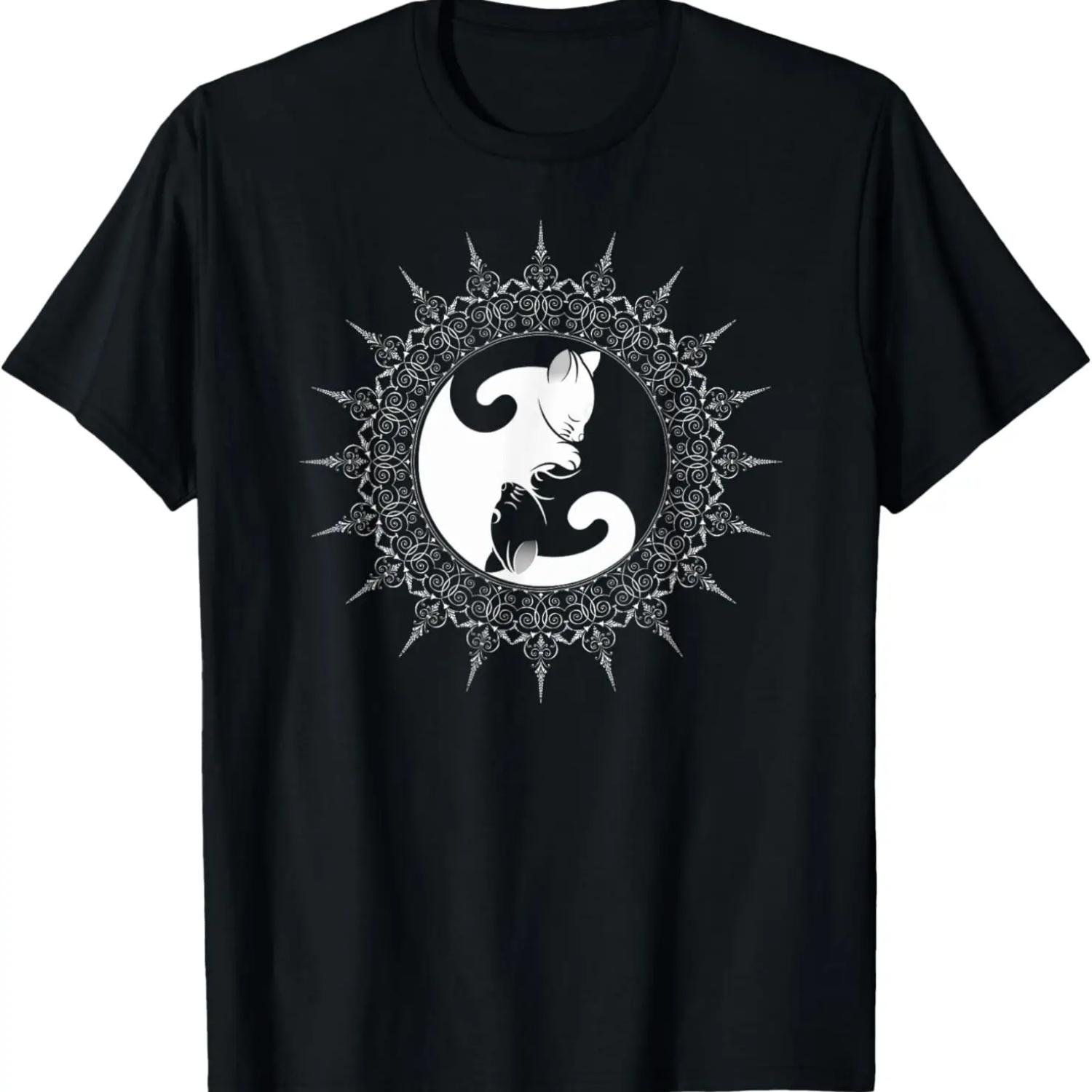 Cat Yin Yang Symbol Elegant Frame Stylish Design T-Shirt S