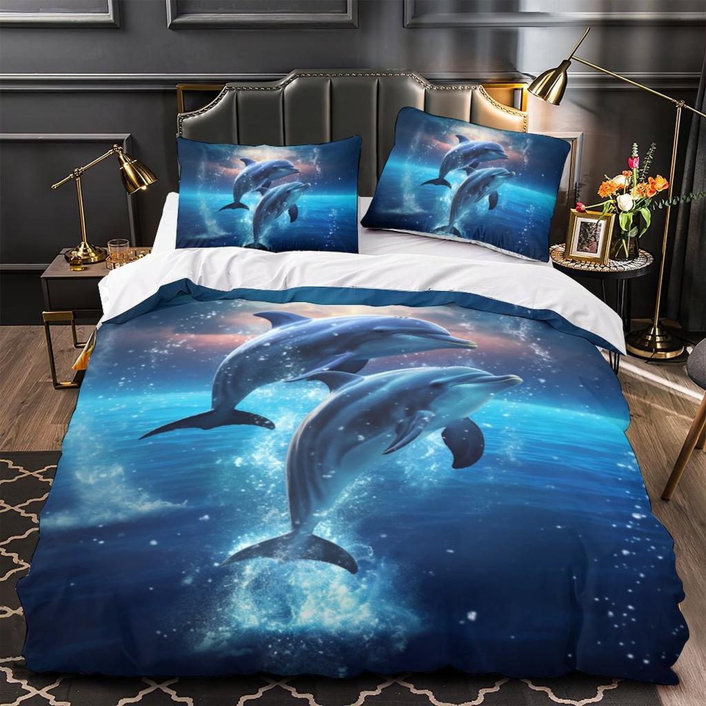 3-Piece Ultra-Soft 3D Dolphin Printed Duvet Cover Set - Luxurious Comfort, Realistic Design - Perfect for Bedrooms & Guest Rooms