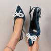 Fashion Elegant Pearl Bowtie High Heels Sandals Women Summer Ankle Straps Thin Heeled Pumps Woman Plus Size 43 Black Party Shoes