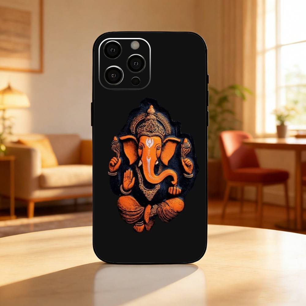 Ganesha Hindu God Ganesh Elephant Phone Case For iPhone17,16,15,14,13,12 Plus,Max Soft Silicone Black Cover iPhone15pro