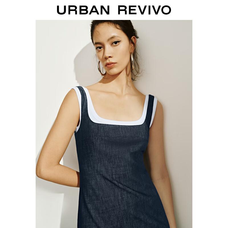 UR Women's Retro Faux Two-Piece Back Slit Denim Dress