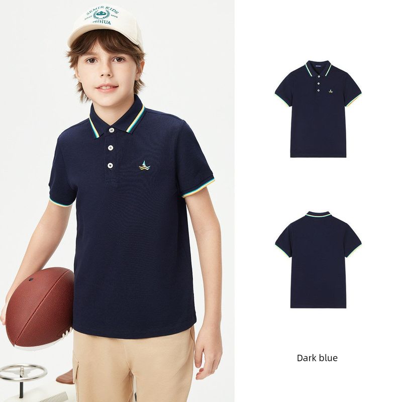 [5A Antibacterial] Navigare Italian Sailboat Boys  Polo Shirt Summer Thin Short-Sleeved T-Shirt Top Fresh Contrasting Color Top-Dark Blue 130