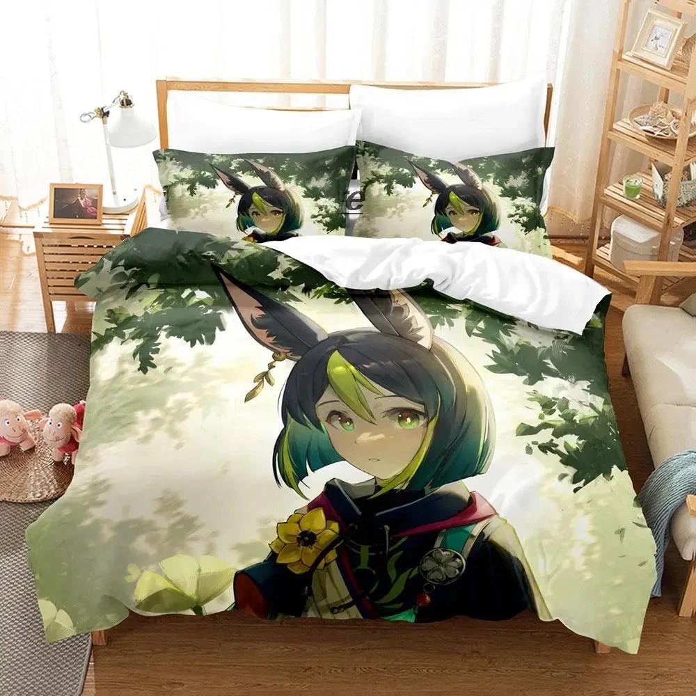 Kawaii Genshin Impact Tighnari Duvet Cover for Boys Bedroom Single Twin Full Queen King Size  Quilt Cover Pillowcase