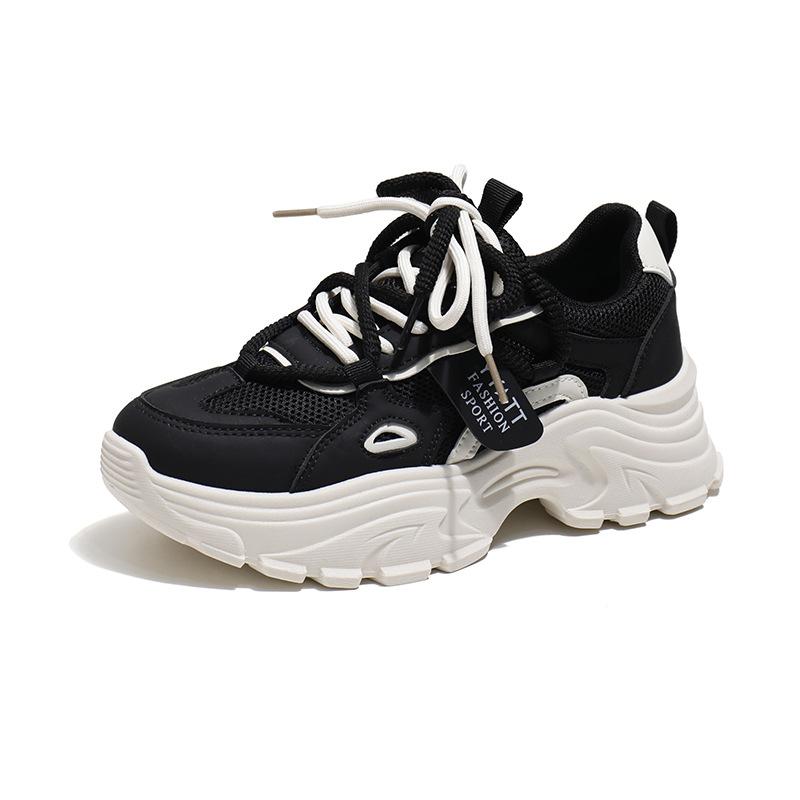 New Mesh Breathable Thick Bottom Increased round Head Dad Shoes Women's All-Match Fried Street Lightweight Exercise Casual Shoes Fashion