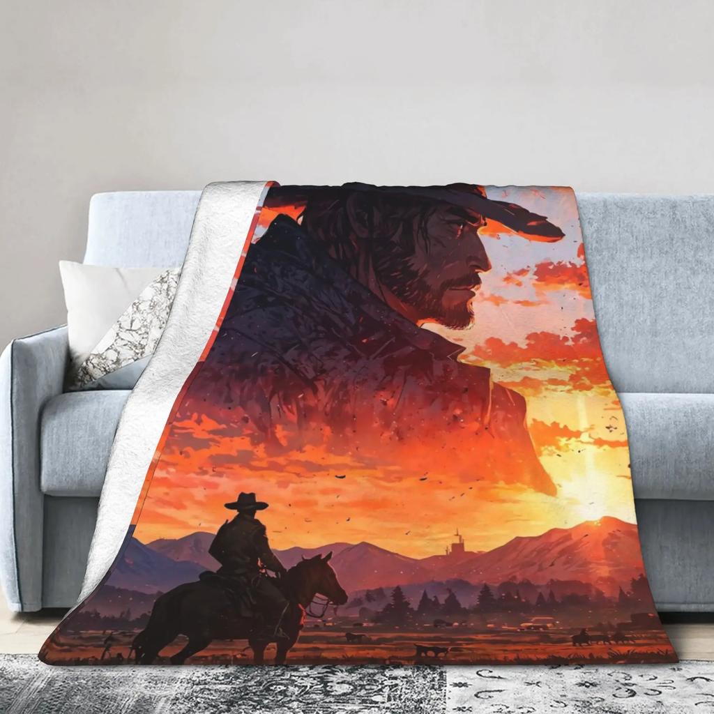 Arthur Morgan RDR Video Game Flannel Blanket Super Soft Winter Bedding Throw for Boys Girls Outdoor Fun Bedspread Cover