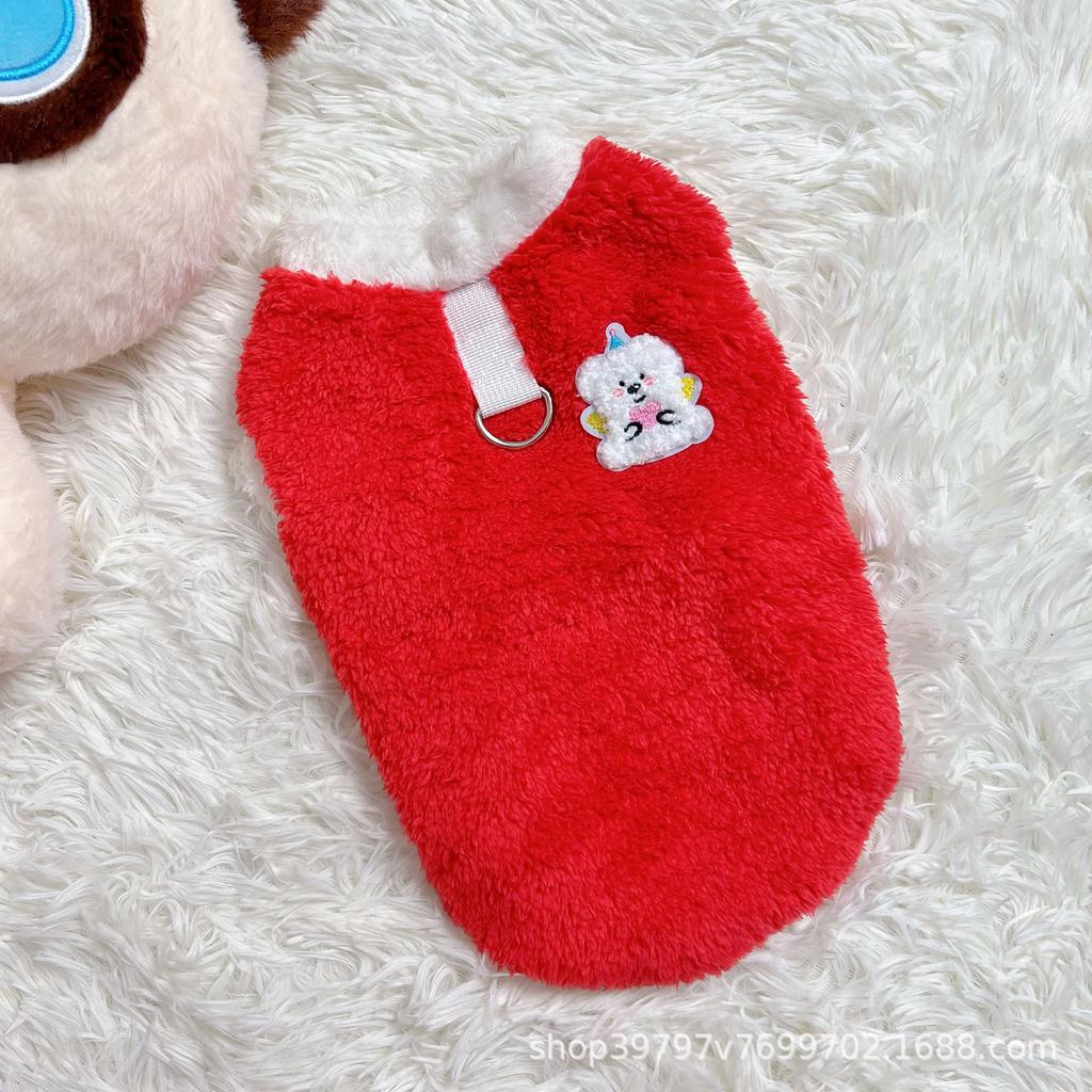 Autumn and winter pet cat clothes dog double-sided velvet thickened thermal vest with traction buckle to prevent hair loss small dog