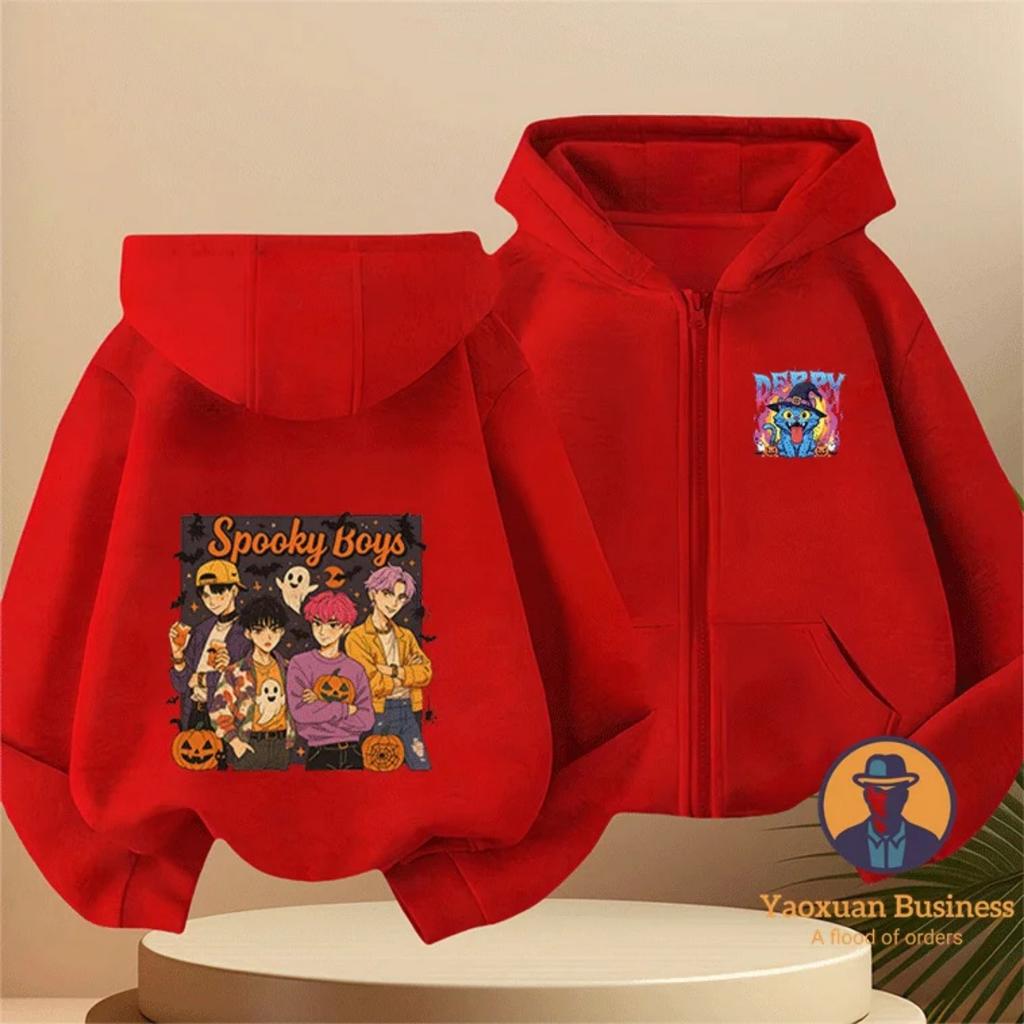 New KPop Devil Hunter Boys and Girls Children's Zipper Hoodie Cute Cartoon Print Warm Halloween Autumn/Winter Fashion Clothing