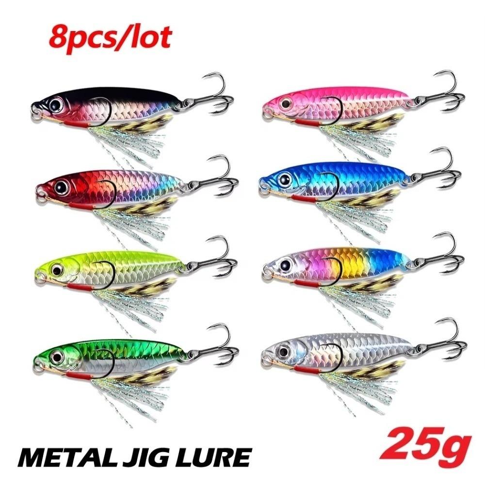 8Pcs Set 7g/10g/15g/20g/25g/30g Slow Sinking Jig Sharp Hooks Fishing Bait Lure  Shore Jigging