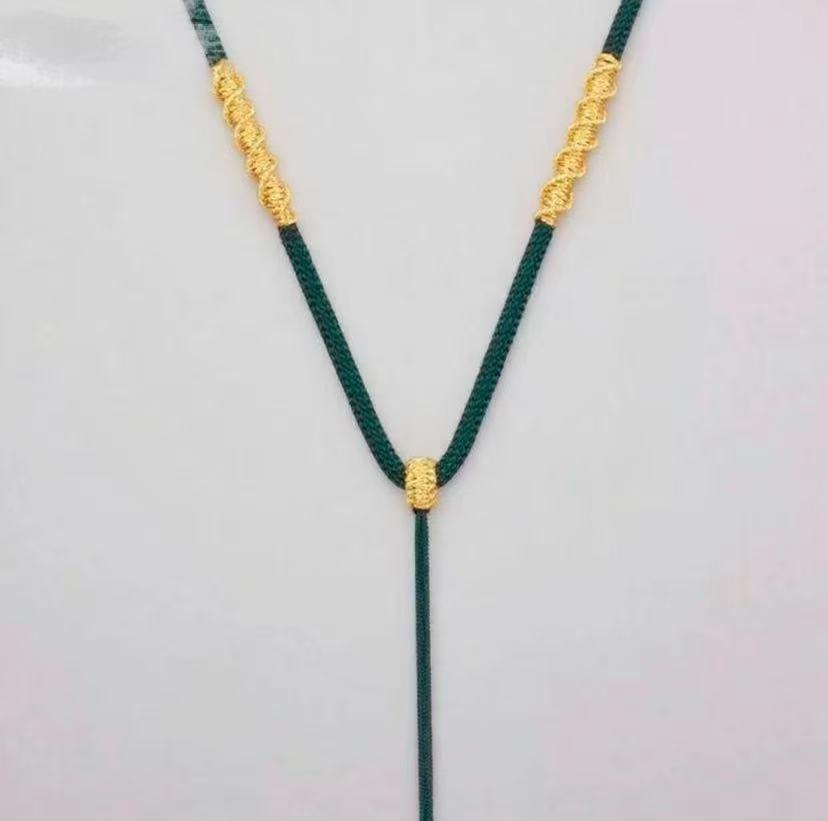 Adjustable Handwoven Gold Jadeite Pendant Necklace Cord