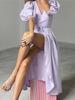 2023 Spring/Summer Women's European & American Style Lace-up Puff Sleeve Split Dress