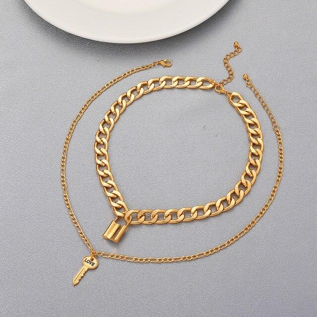 Multi Layer Lover Lock Pendant Choker Necklaces Steampunk Padlock The Chain Necklaces Collier Best Couple Jewelry Present GiftFashion Pendant