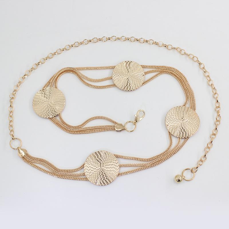 Gold Round Metal Parts Chain Tandem Waist Chain Ladies Decorative Dress Waist Hook Adjustment Belt