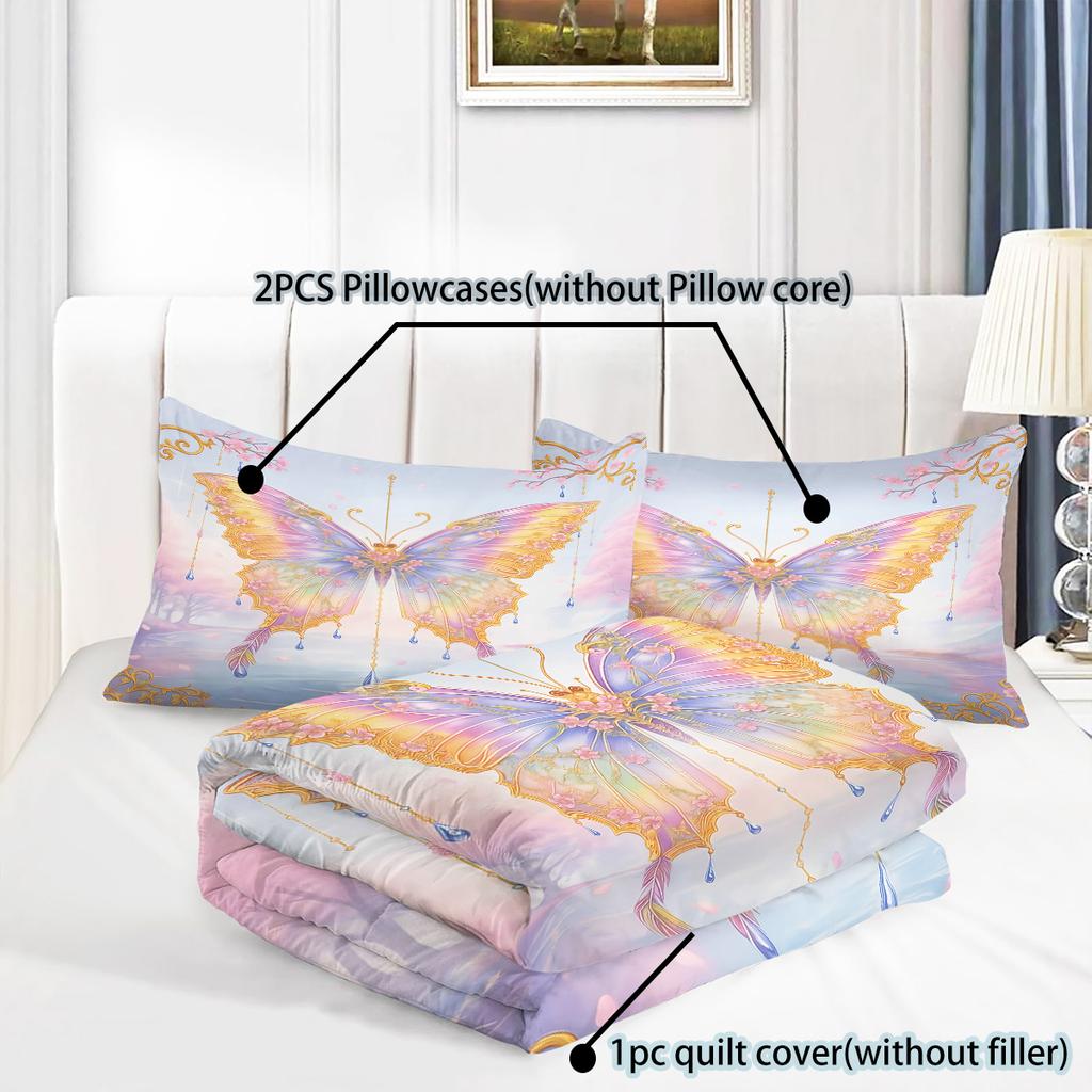 3-teiliges Bettwäsche-Set mit verträumtem Schmetterlingsdruck ohne Füllung Schlafzimmer Wohnzimmer Studentenwohnheim Mehrere Größen Maschinenwaschbar