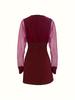 2025 Elegant V-Neck Mesh Patchwork Long Sleeve Dress - Women's Fashion Europe & America