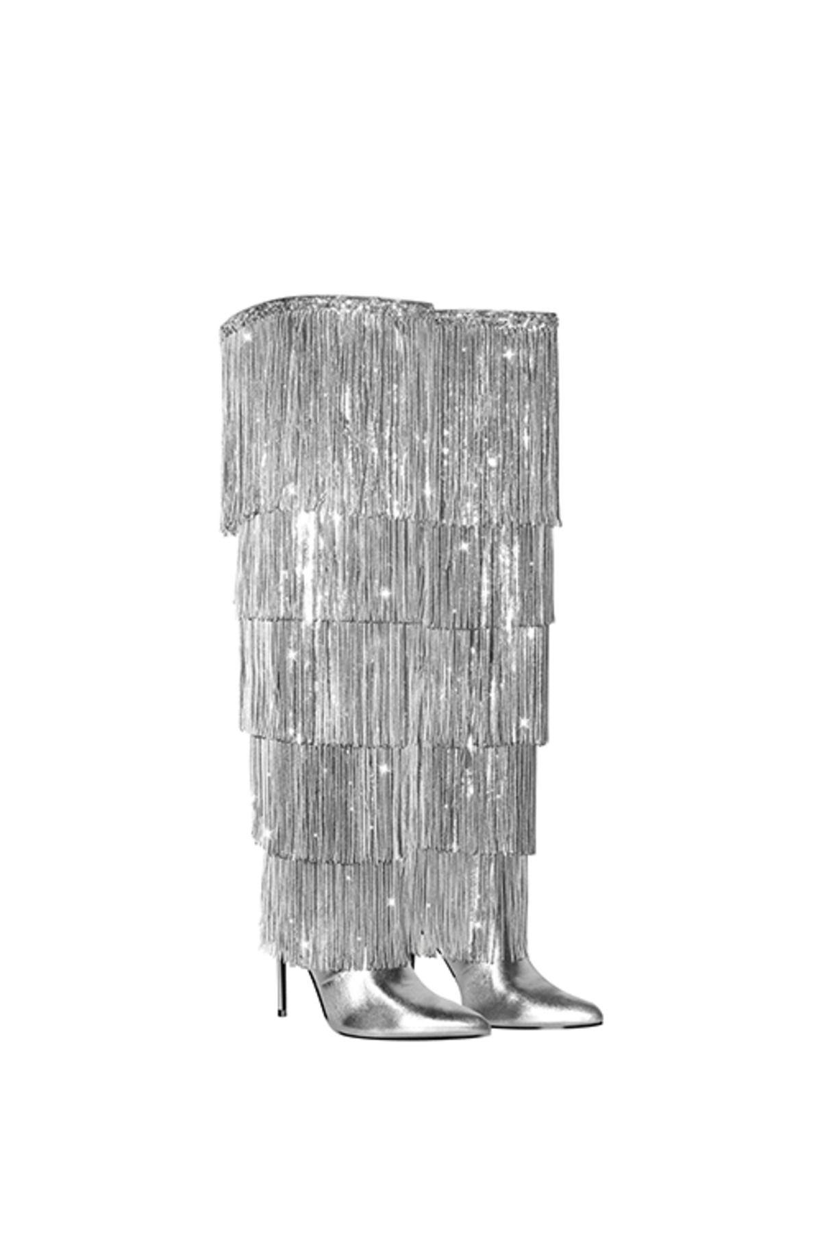 

Женские современные стильные модные сапоги Сапоги Пои Серебристые 36