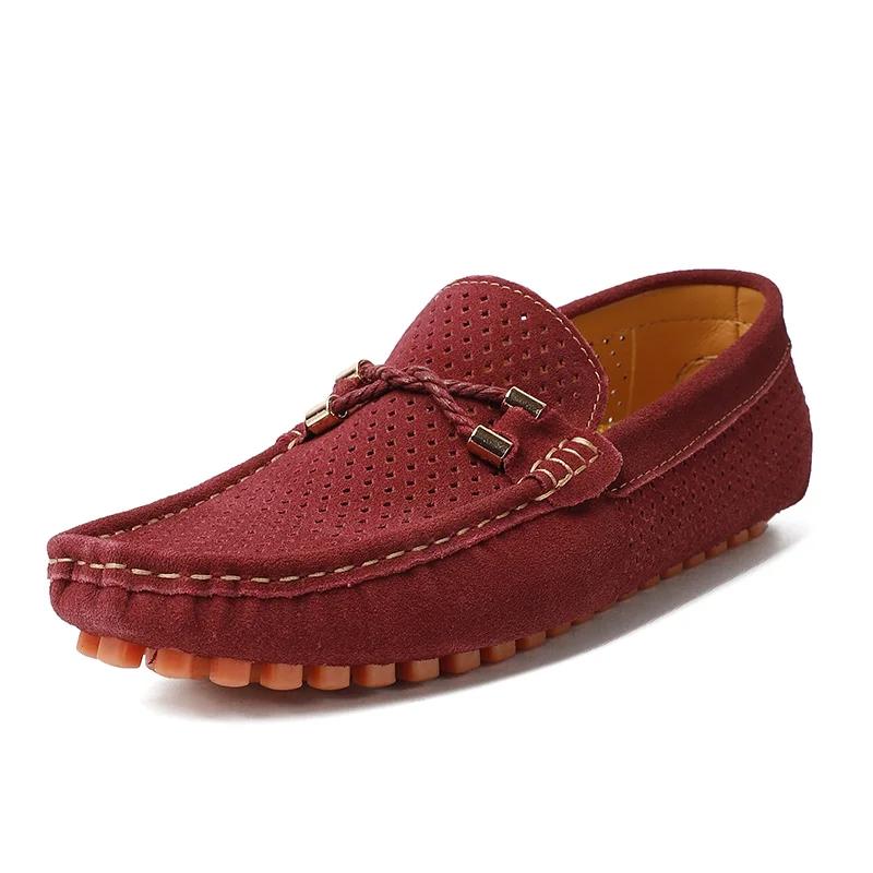 Fashion Breathable Summer Male Casual Shoes Handmade Leather Moccasins Slip on Flats Simple Boat Shoes Hollow Out Mens Driving Loafers