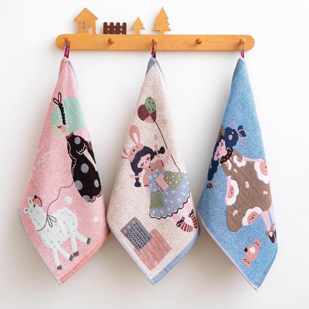 Enlarged Soft 3-Piece Cartoon Cotton Gauze Towel Set, 4-Layer, with Hanging Rope, for Baby and Child Face Washing